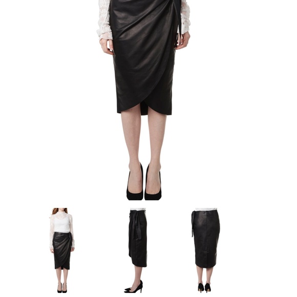 Black leather wrap skirt